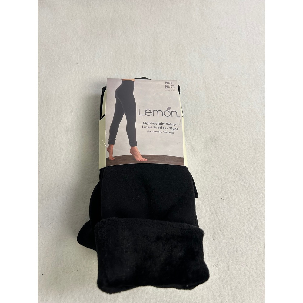 Cozy Winter Thermal Lemon Women M/L Black Velvet Lined Footless Tights